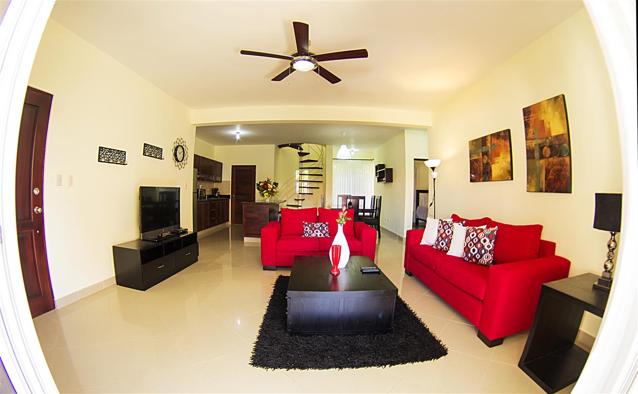 Modern living room at Paradise Condos, Cabarete